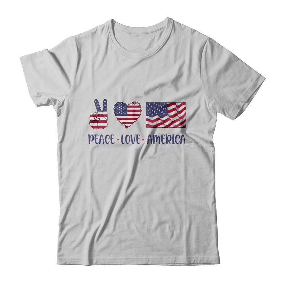 Peace Love America 4th Of July American Flag Victory Heart-T-Shirt & Tank Top-Classic T-Shirt-White