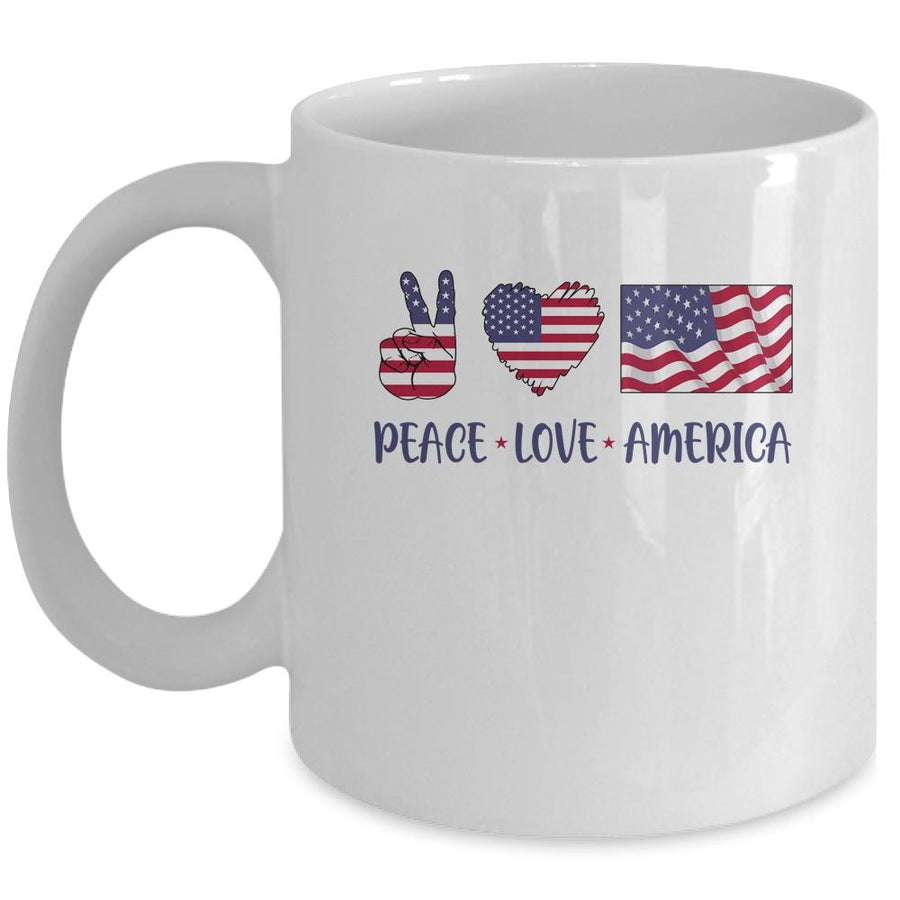 Peace Love America 4th Of July American Flag Victory Heart Mug-Coffee Mug-Mug-White