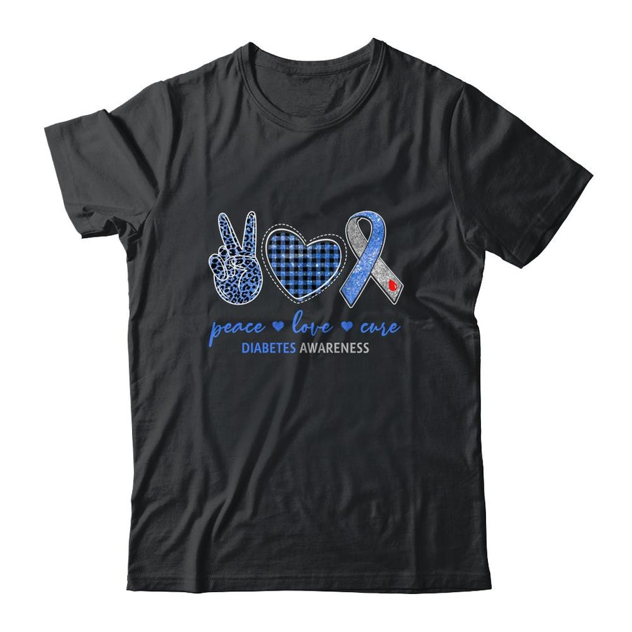Peace Love Cure Leopard Blue Plaid Diabetes Awareness-T-Shirt & Hoodie-Classic T-Shirt-Black