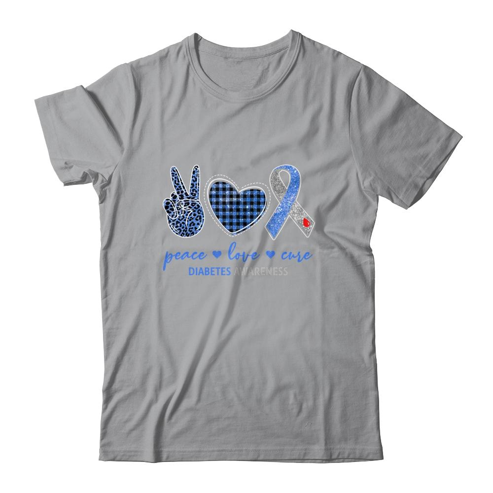 Peace Love Cure Leopard Blue Plaid Diabetes Awareness-T-Shirt & Hoodie-Classic T-Shirt-Sport Grey