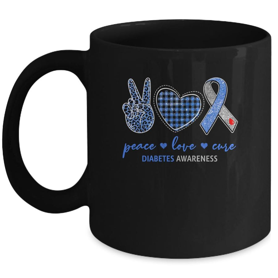 Peace Love Cure Leopard Blue Plaid Diabetes Awareness Mug-Coffee Mug-Mug-Black