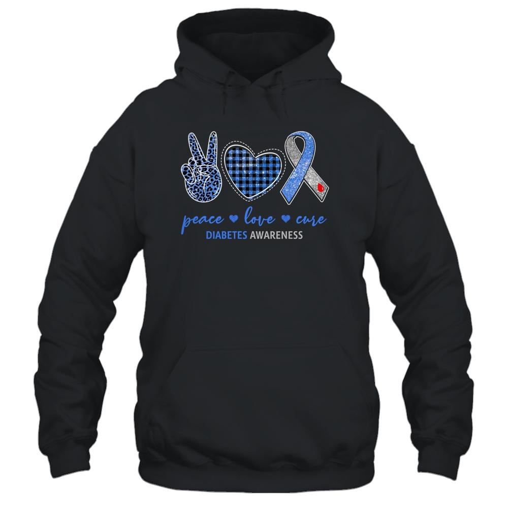 Peace Love Cure Leopard Blue Plaid Diabetes Awareness-T-Shirt & Hoodie-Pullover Hoodie-Black