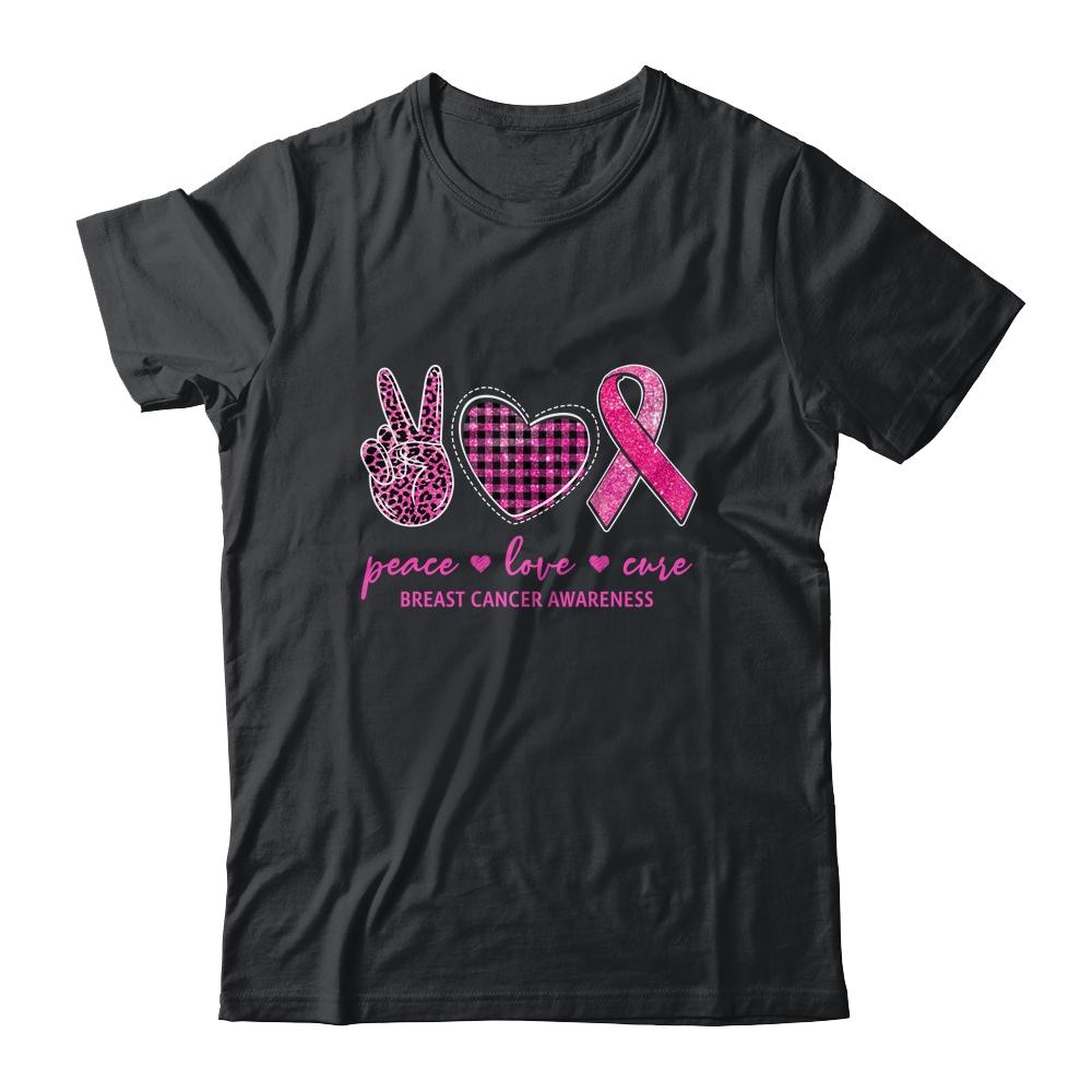 Peace Love Cure Leopard Pink Plaid Breast Cancer Awareness