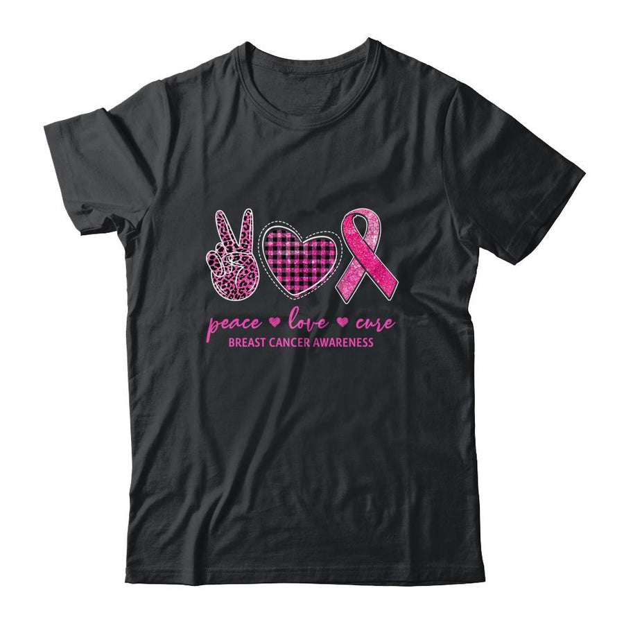 Peace Love Cure Leopard Pink Plaid Breast Cancer Awareness-T-Shirt & Hoodie-Classic T-Shirt-Black