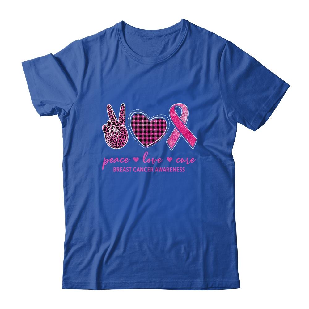 Peace Love Cure Leopard Pink Plaid Breast Cancer Awareness-T-Shirt & Hoodie-Classic T-Shirt-Royal