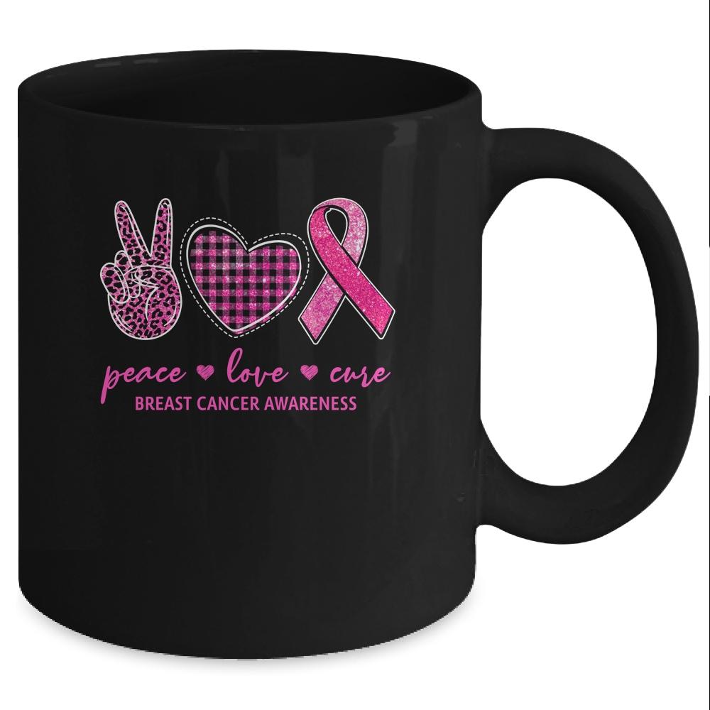 Peace Love Cure Leopard Pink Plaid Breast Cancer Awareness Mug-Coffee Mug-Mug-Black