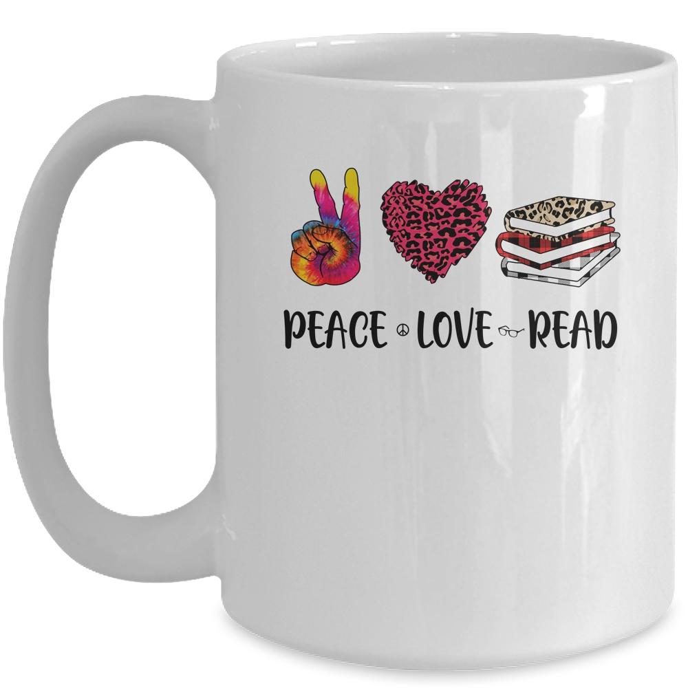 Peace Love Read Book Lover Leopard Women Girls Teacher Mug-Coffee Mug-Mug-White