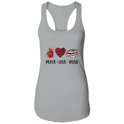 Peace Love Read Book Lover Leopard Women Girls Teacher-T-Shirt & Tank Top-Women's Ideal Racerback Tank-Heather Grey