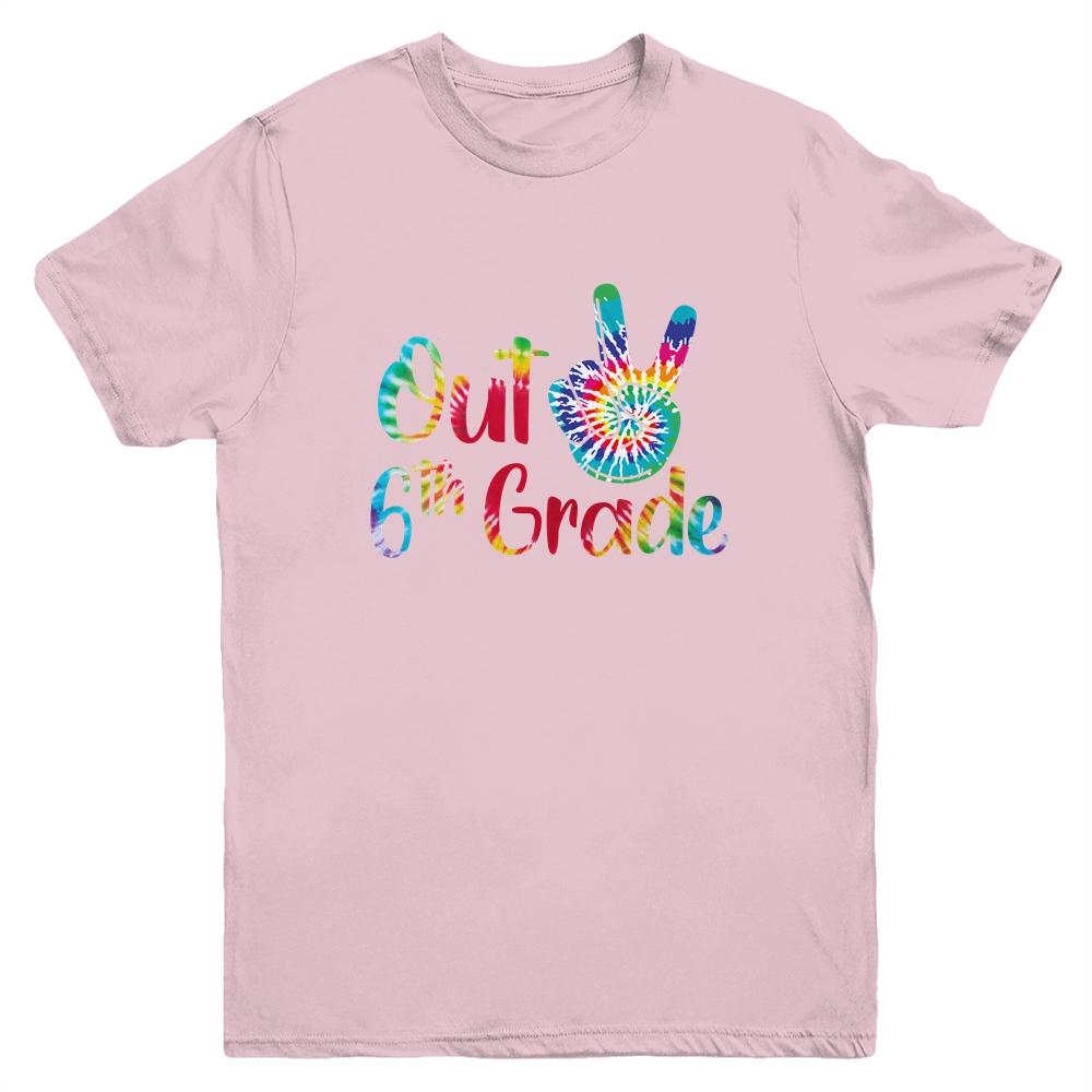 Peace Out 6th Grade Tie Dye Graduation Class Of 2021 Youth-Youth Shirt-Youth T-Shirt-Light Pink