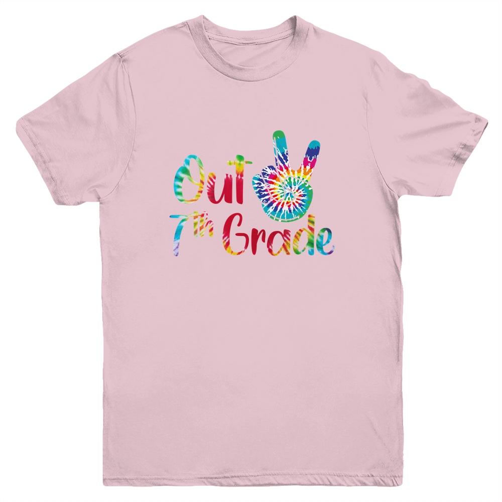 Peace Out 7th Grade Tie Dye Graduation Class Of 2021 Youth-Youth Shirt-Youth T-Shirt-Light Pink