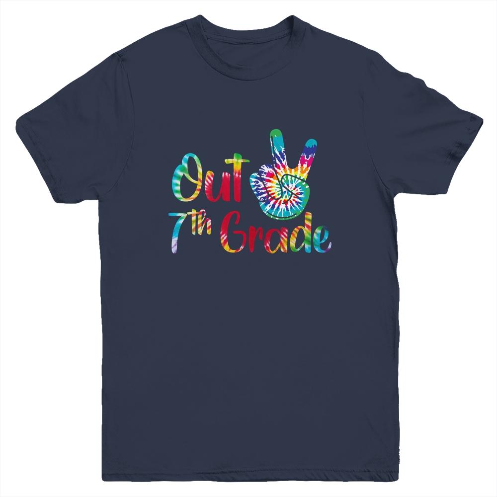 Peace Out 7th Grade Tie Dye Graduation Class Of 2021 Youth-Youth Shirt-Youth T-Shirt-Navy