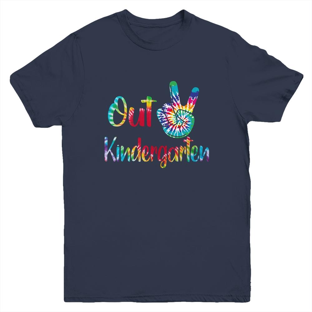 Peace Out Kindergarten Tie Dye Graduation Class Of 2021 Youth-Youth Shirt-Youth T-Shirt-Navy