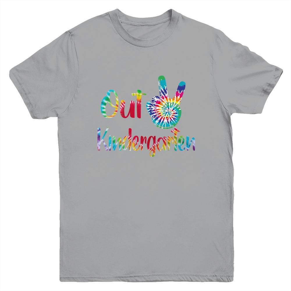 Peace Out Kindergarten Tie Dye Graduation Class Of 2021 Youth-Youth Shirt-Youth T-Shirt-Sport Grey