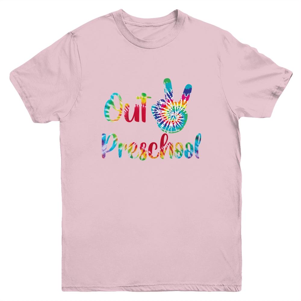 Peace Out Preschool Tie Dye Graduation Class Of 2021 Youth-Youth Shirt-Youth T-Shirt-Light Pink