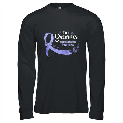 Periwinkle Butterfly I'm A Survivor Stomach Cancer Awareness-T-Shirt & Hoodie-Long Sleeve T-Shirt-Black
