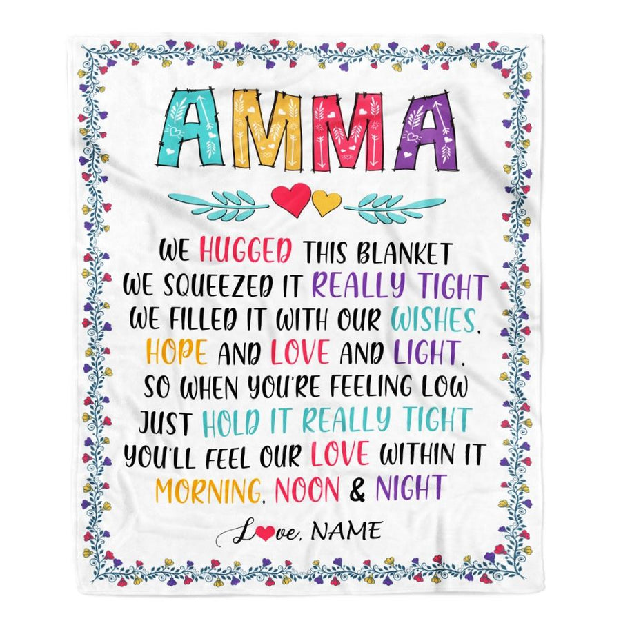 Personalized Amma Blanket From Grandkids We Hugged This Blanket Amma Birthday Mothers Day Christmas Customized Fleece Blanket-Blanket-Fleece Blanket-30 x 40 Inches - Baby Size