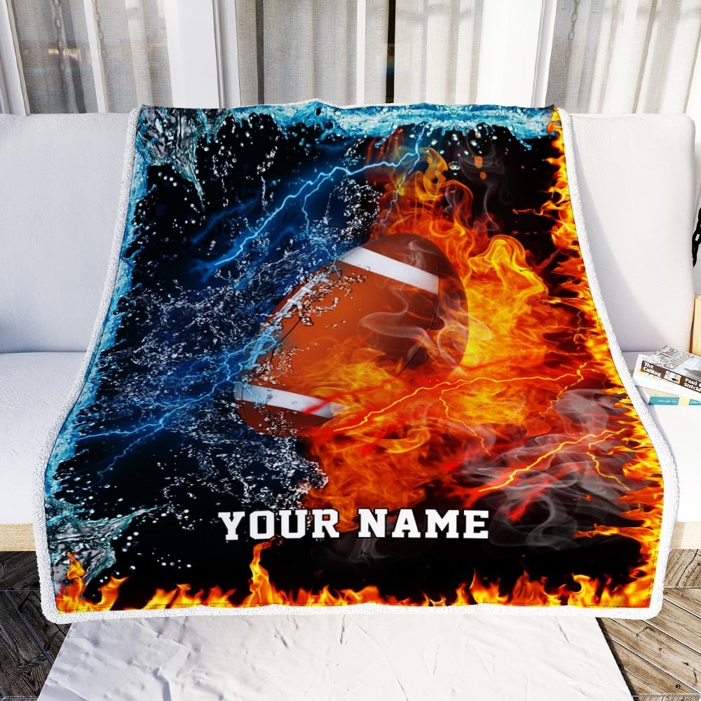 Personalized Football Blanket Fire Water A Nice Night American Flag Printed 3D Sport Lover Kids Men Women Birthday Christmas Customized Fleece Blanket-Blanket-