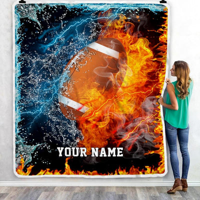 Personalized Football Blanket Fire Water A Nice Night American Flag Printed 3D Sport Lover Kids Men Women Birthday Christmas Customized Fleece Blanket-Blanket-