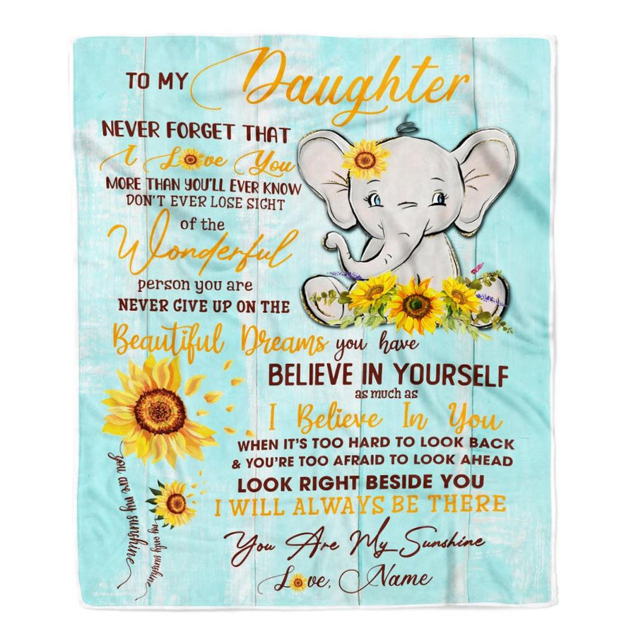 Personalized My Daughter Blanket from Mom Elephant Sunflower Never Forget I Love You Daughter For Birthday Christmas Customized Fleece Blanket-Blanket-Fleece Blanket-30 x 40 Inches - Baby Size