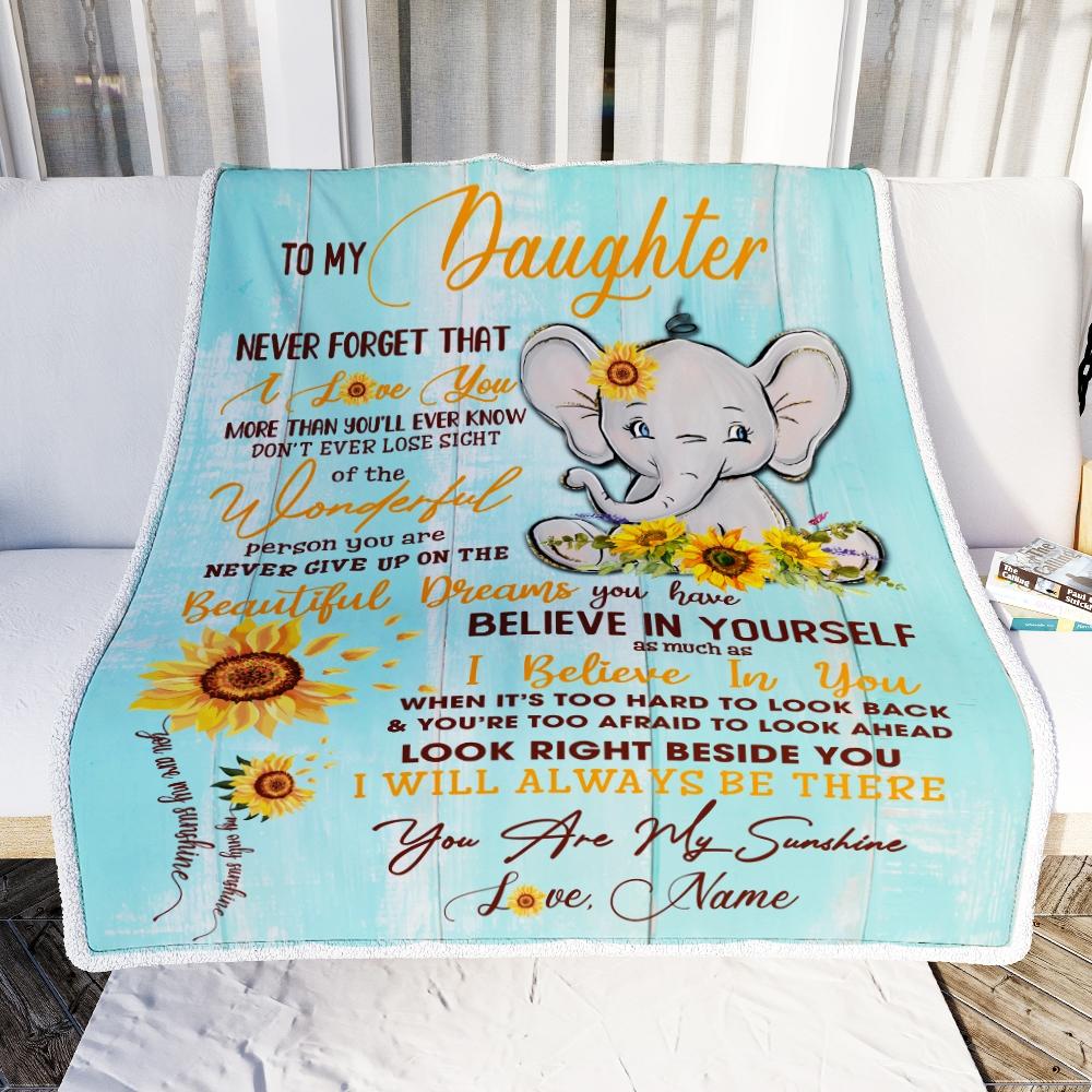 Personalized My Daughter Blanket from Mom Elephant Sunflower Never Forget I Love You Daughter For Birthday Christmas Customized Fleece Blanket-Blanket-