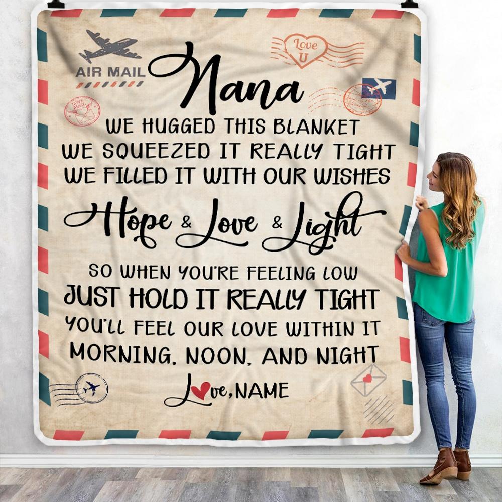 Personalized Nana Blanket From Grandkids We Hugged This Blanket Mail Letter Nana Birthday Mothers Day Christmas Gift Customized Fleece Blanket-Blanket-