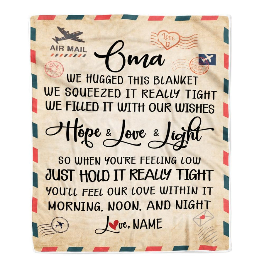 Personalized Oma Blanket From Grandkids We Hugged This Blanket Mail Letter Oma Birthday Mothers Day Christmas Customized Fleece Blanket-Blanket-Fleece Blanket-30 x 40 Inches - Baby Size