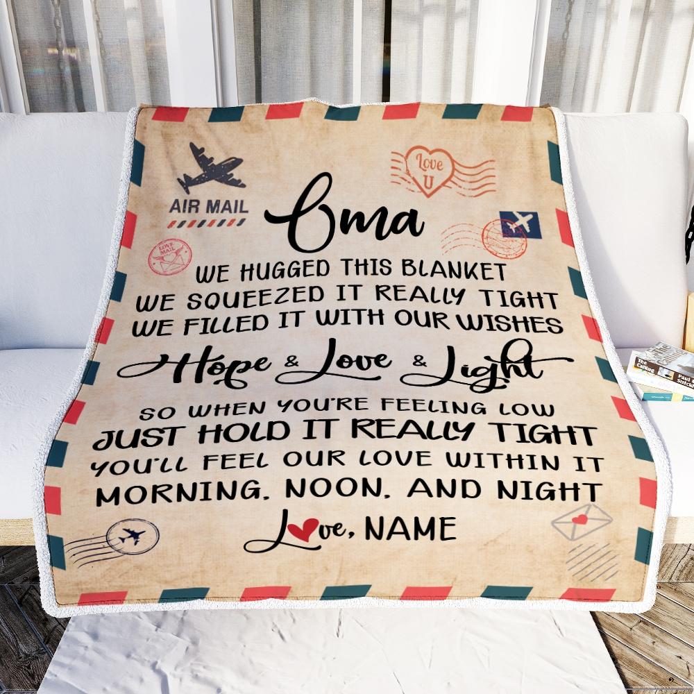 Personalized Oma Blanket From Grandkids We Hugged This Blanket Mail Letter Oma Birthday Mothers Day Christmas Customized Fleece Blanket-Blanket-