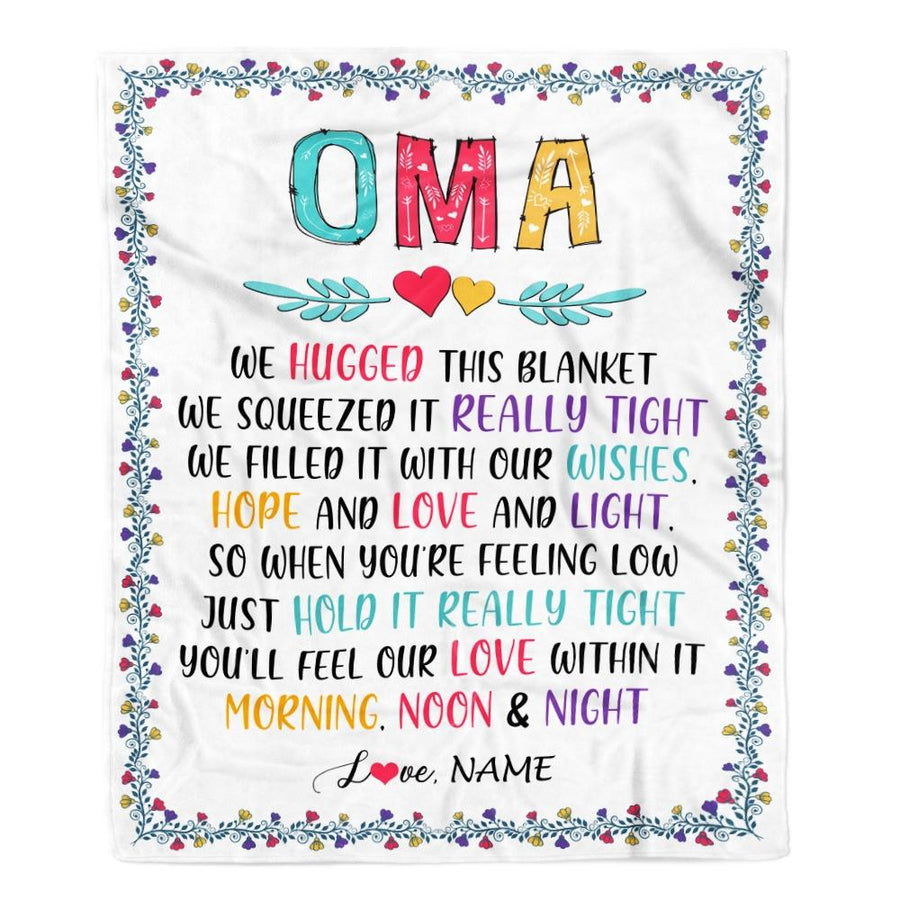 Personalized Oma Blanket From Grandkids We Hugged This Blanket Oma Birthday Mothers Day Christmas Customized Gifts Fleece Blanket-Blanket-Fleece Blanket-30 x 40 Inches - Baby Size