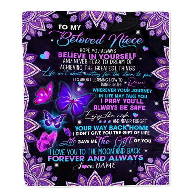 Personalized To Beloved Niece Blanket From Aunt Auntie Uncle I Love You Forever And Always Butterfly Niece Birthday Christmas Customized Fleece Blanket-Blanket-Fleece Blanket-30 x 40 Inches - Baby Size