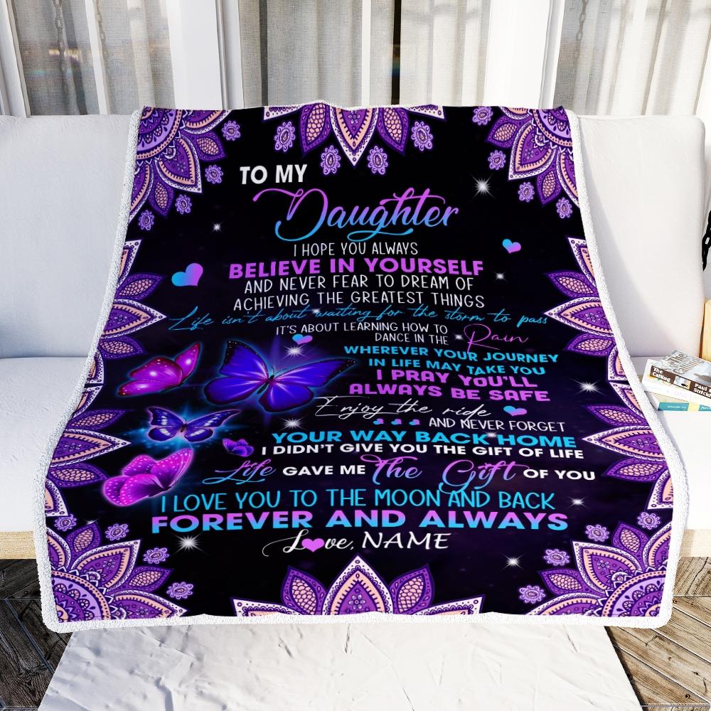 Personalized To Daughter Blanket From Mom Dad I Love You Forever And Always Butterfly Daughter Birthday Christmas Customized Fleece Blanket-Blanket-