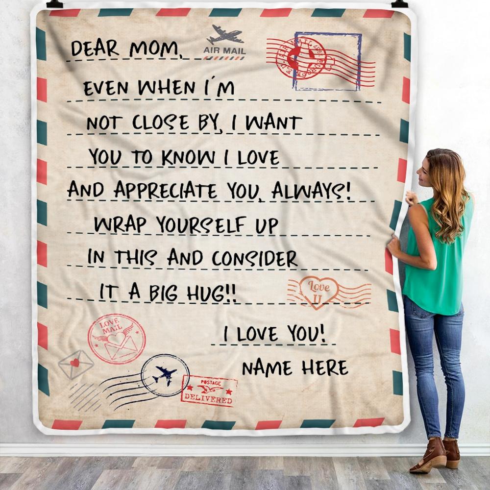 Personalized To Mom Blanket From Daughter Son I Love You Mail Letter for Keep Health Mom Birthday Mothers Day Christmas Gift Customized Fleece Blanket-Blanket-