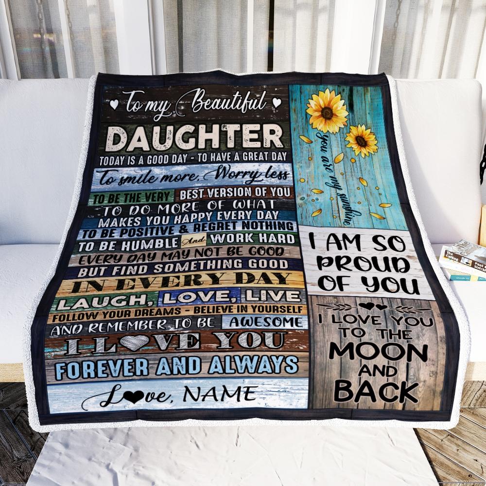 Personalized To My Beautiful Daughter Blanket from Mom Dad Today Is A Good Day To Have A Great Day Wood Birthday Christmas Customized Fleece Blanket-Blanket-