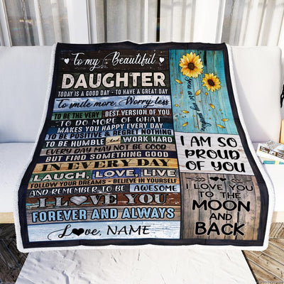 Personalized To My Beautiful Daughter Blanket from Mom Dad Today Is A Good Day To Have A Great Day Wood Birthday Christmas Customized Fleece Blanket-Blanket-