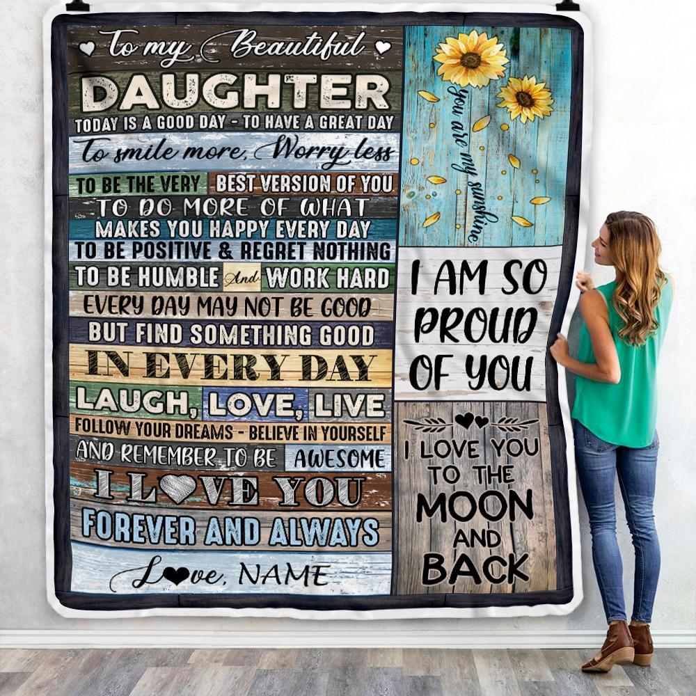Personalized To My Beautiful Daughter Blanket from Mom Dad Today Is A Good Day To Have A Great Day Wood Birthday Christmas Customized Fleece Blanket-Blanket-