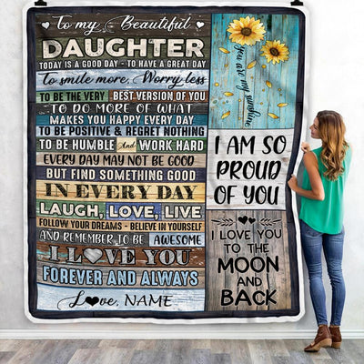 Personalized To My Beautiful Daughter Blanket from Mom Dad Today Is A Good Day To Have A Great Day Wood Birthday Christmas Customized Fleece Blanket-Blanket-