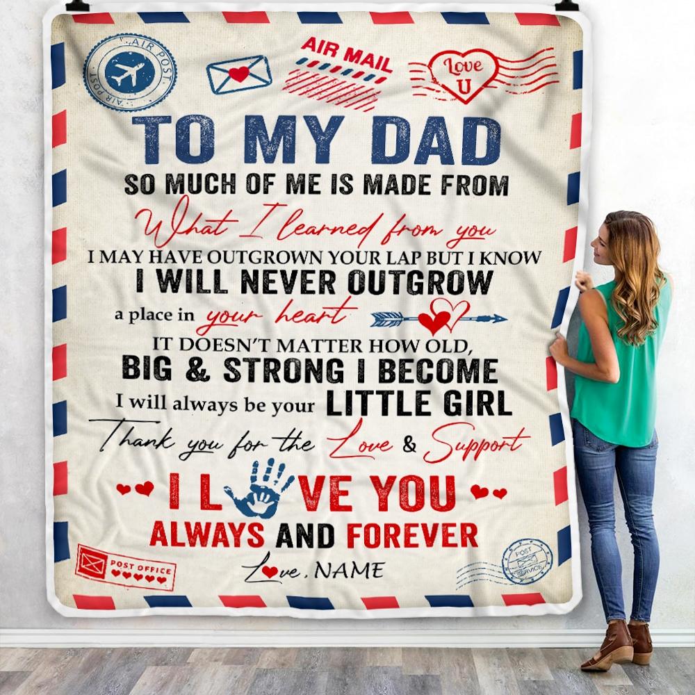 Personalized To My Dad Blanket From Daughter Air Mail Letter Mail I Love You Always Forever Dad Father's Day Birthday Christmas Customized Fleece Blanket-Blanket-