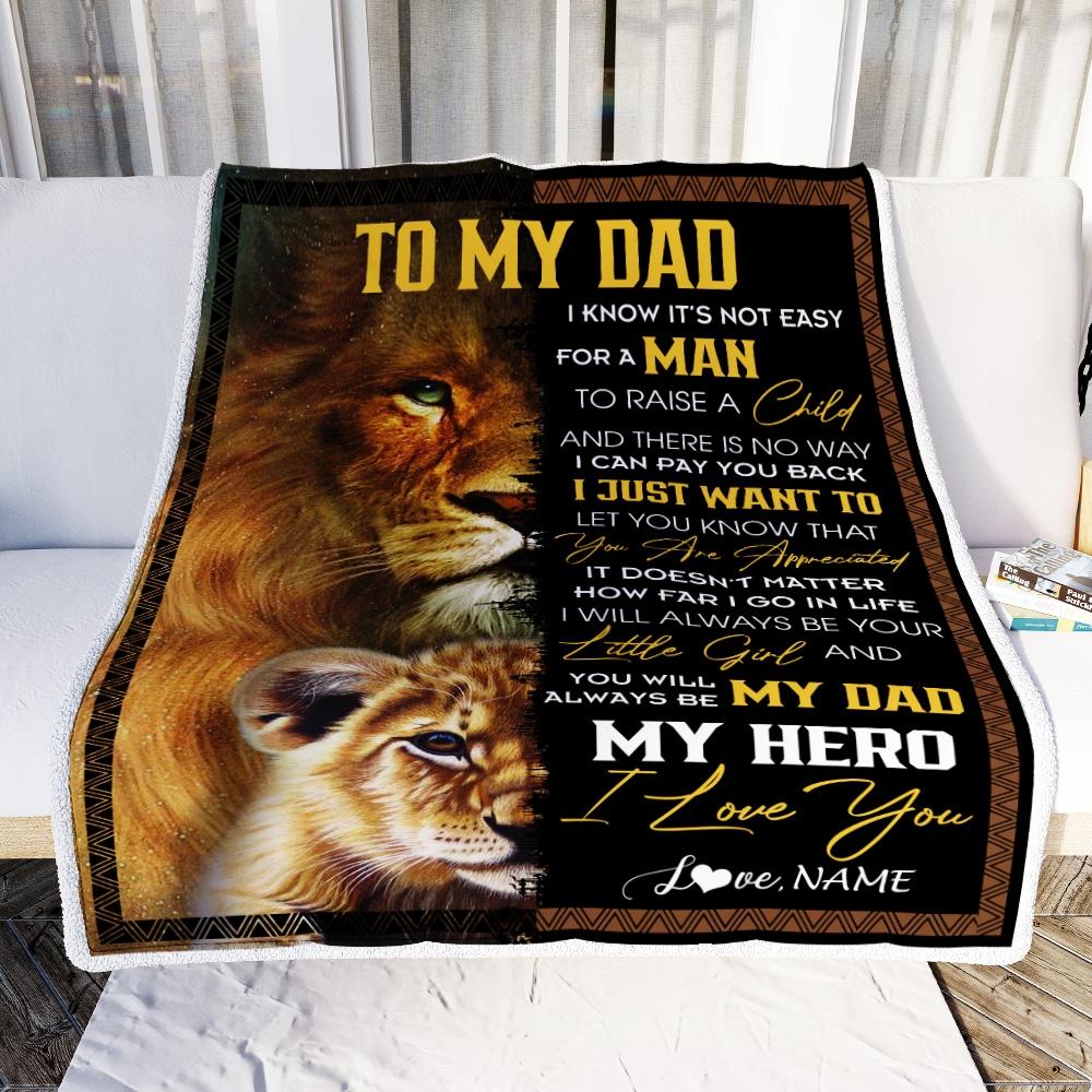 Personalized To My Dad Blanket From Daughter Lion I Love You Dad Father's Day Birthday Thanksgiving Christmas Customized Fleece Blanket-Blanket-