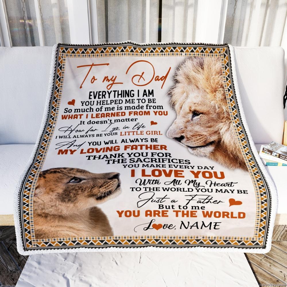 Personalized To My Dad Blanket From Daughter Lion My Loving Father I Love You Dad Father's Day Birthday Thanksgiving Christmas Customized Fleece Blanket-Blanket-