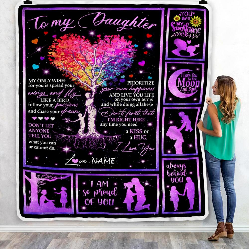 Personalized To My Daughter Blanket For Daughter From Mom Airmail Letter Kiss Hug I Love You Daughter Birthday Christmas Customized Fleece Blanket-Blanket-