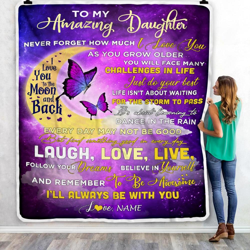 Personalized To My Daughter Blanket From Mom Butterfly Never Forget How Much I Love You Daughter Birthday Christmas Customized Fleece Blanket-Blanket-