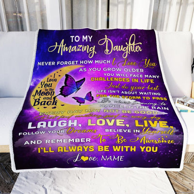 Personalized To My Daughter Blanket From Mom Butterfly Never Forget How Much I Love You Daughter Birthday Christmas Customized Fleece Blanket-Blanket-
