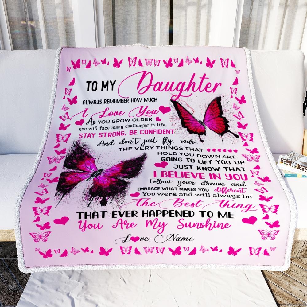 Personalized To My Daughter Blanket From Mom Dad Butterfly Always Remember How Much I Love You Daughter Birthday Christmas Gifts Fleece Blanket-Blanket-