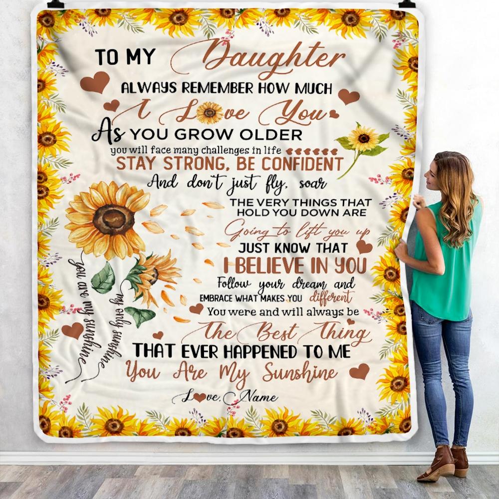 Personalized To My Daughter Blanket From Mom Dad Sunflower Always Remember How Much I Love You Daughter Birthday Christmas Gifts Fleece Blanket-Blanket-