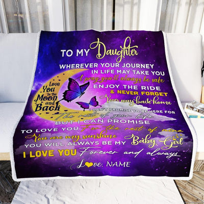 Personalized To My Daughter Blanket From Mom Love You To The Moon And Back Butterfly Daughter Birthday Christmas Customized Fleece Blanket-Blanket-