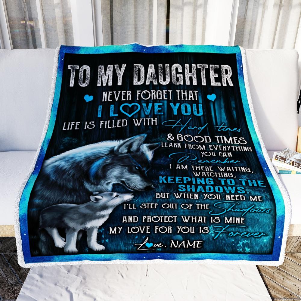 Personalized To My Daughter Blanket From Mom Wolf Never Forget That I Love You Moon Dark Forest Family Daughter Birthday Christmas Customized Fleece Blanket-Blanket-