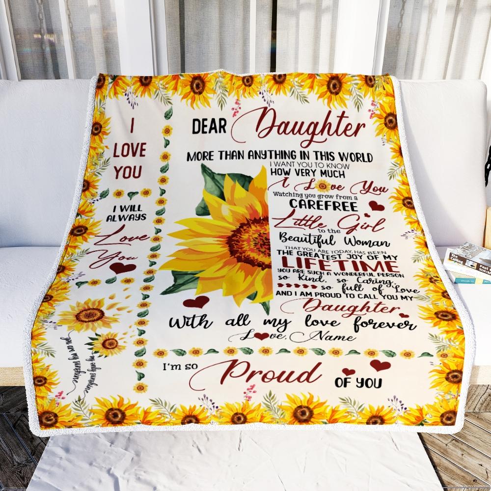Personalized To My Daughter Blanket Love From Mom Sunflower With All My Love Forever Daughter Birthday Christmas Gift Customized Fleece Blanket-Blanket-