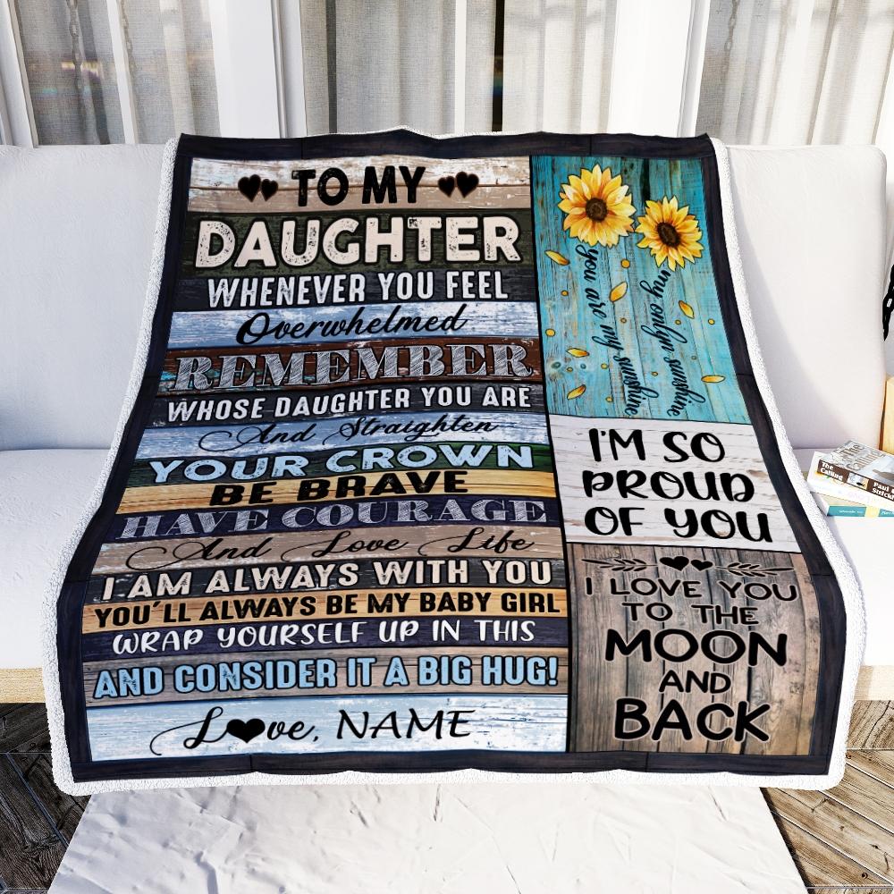 Personalized To My Daughter Blanket from Mom Dad Wood Whenever You Feel Overwhelmed Remember Whose Daughter Birthday Christmas Gift Fleece Blanket-Blanket-