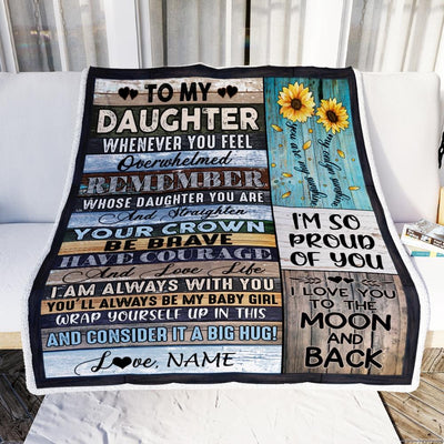 Personalized To My Daughter Blanket from Mom Dad Wood Whenever You Feel Overwhelmed Remember Whose Daughter Birthday Christmas Gift Fleece Blanket-Blanket-