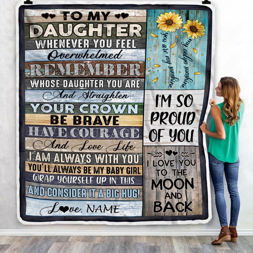 Personalized To My Daughter Blanket from Mom Dad Wood Whenever You Feel Overwhelmed Remember Whose Daughter Birthday Christmas Gift Fleece Blanket-Blanket-