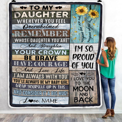 Personalized To My Daughter Blanket from Mom Dad Wood Whenever You Feel Overwhelmed Remember Whose Daughter Birthday Christmas Gift Fleece Blanket-Blanket-